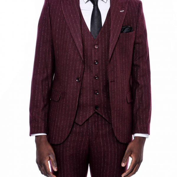 Striped Burgundy Vested Suit