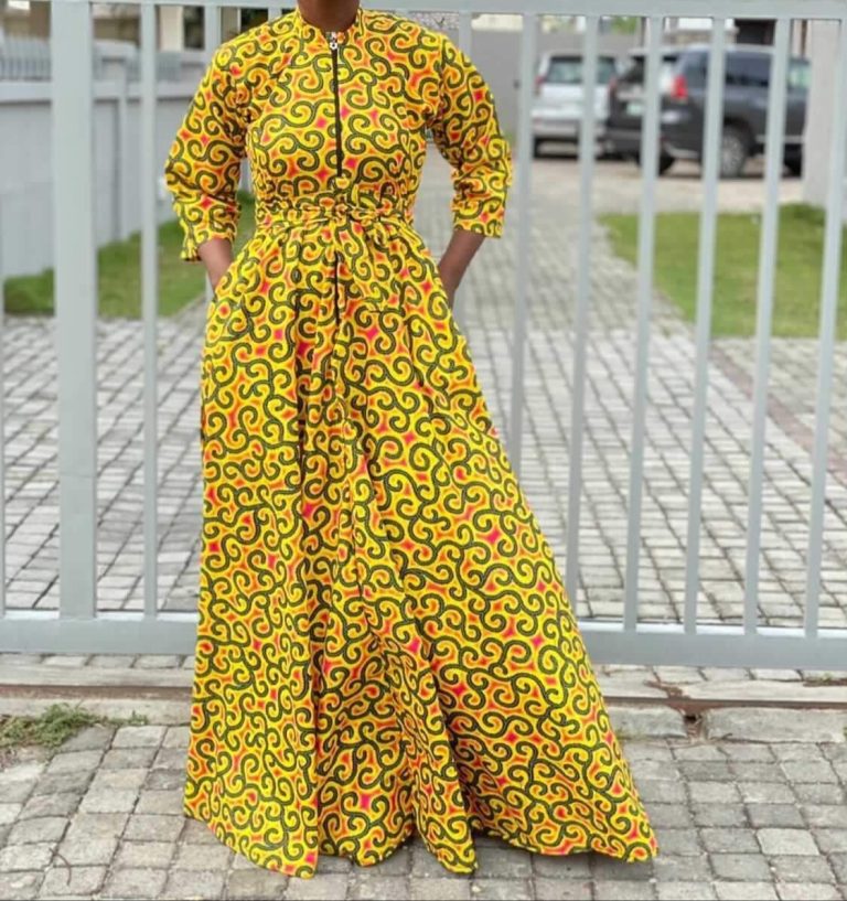 Kike African Long Mustard Yellow Dress
