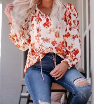 Multi-Colored Floral V Neck Top