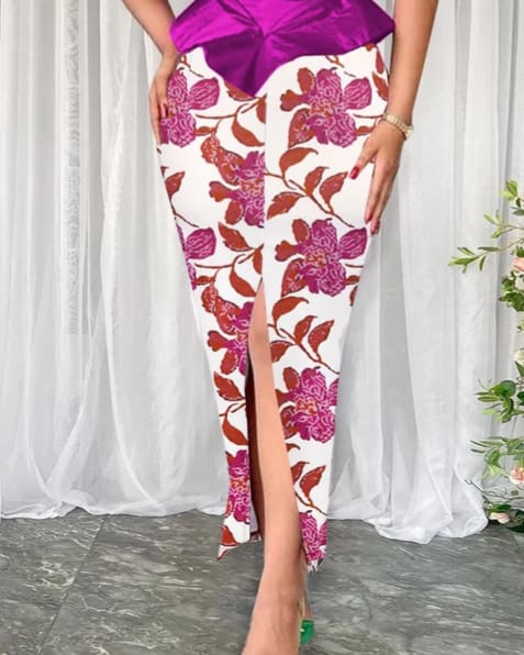 Amina Front Split Flowery Skirt