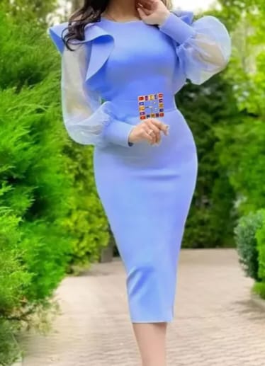 Rebecca Sky Blue Mesh Sleeve Dress