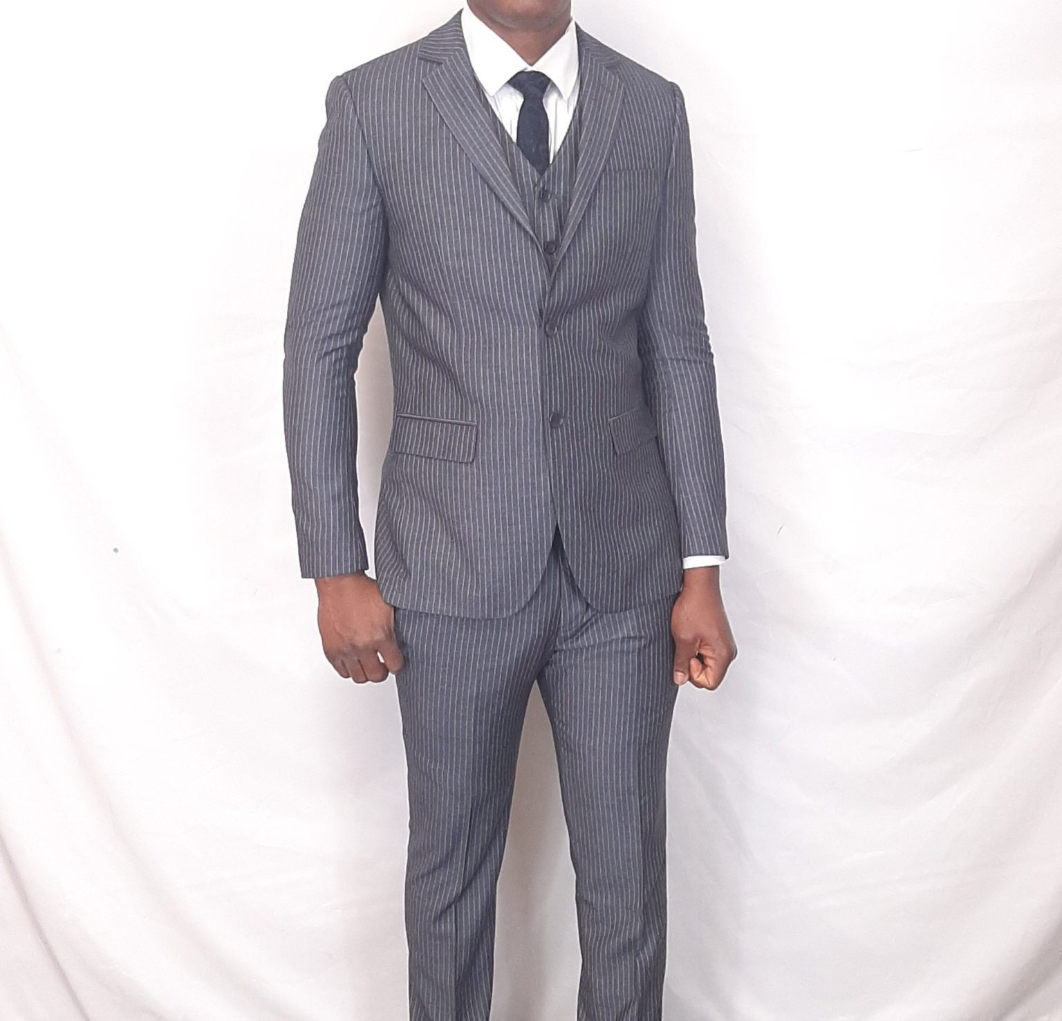 Grey striped suit