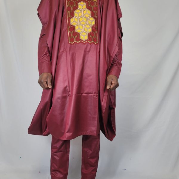 Oga At The Top Wine 3 Piece Agbada