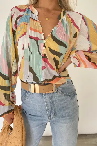 Multi-Color Long Sleeve Wavy Top