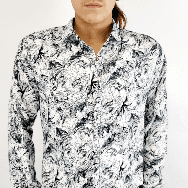 Men Long Sleeve Monochrome Botanical Shirt